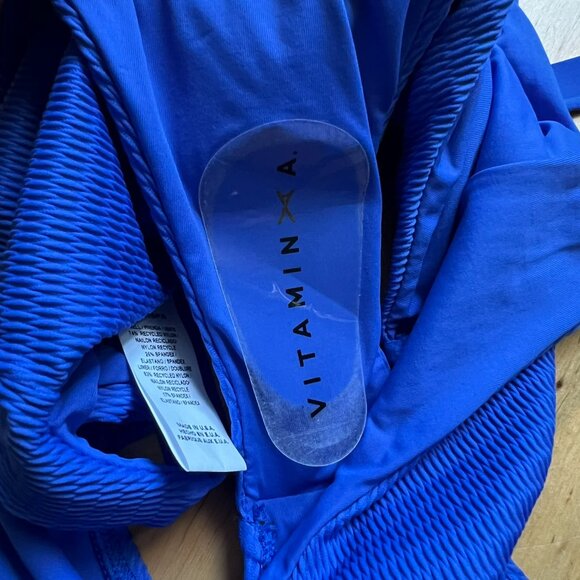 Vitamin A Swim Blue Leah Rib Low Back High Leg Bodysuit Cheeky Swimsuit 6 Small - Picture 8 of 9